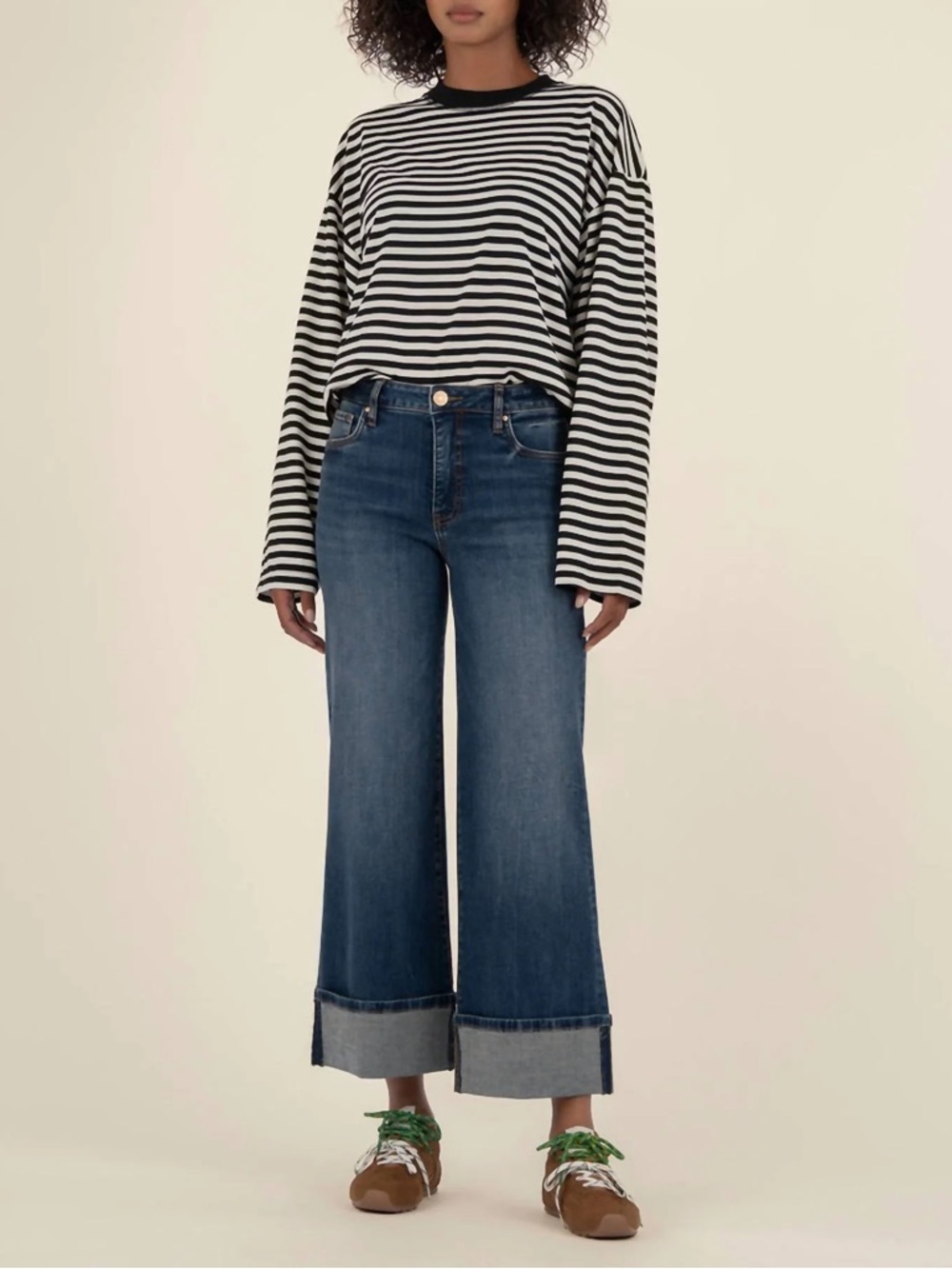Kut From The Kloth - Meg High Rise Fab Ab Wide Leg Roll Up Jeans Size 14